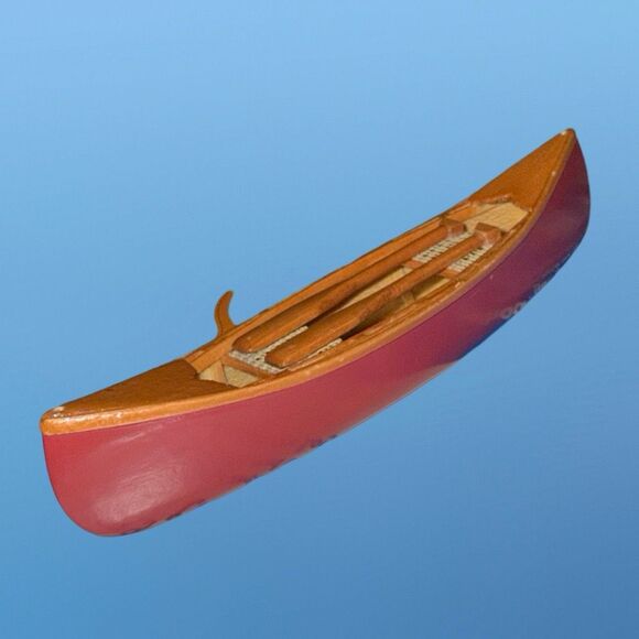 Dept 56 1999 Village Accessories Wooden Canoe with Paddles (Red Bottom) - Picture 4 of 9